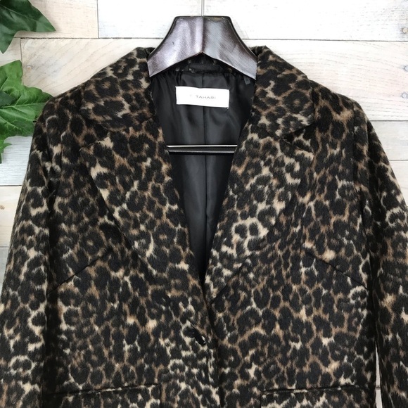 T Tahari Kendall Wool Leopard Print Coat Small - Picture 3 of 8